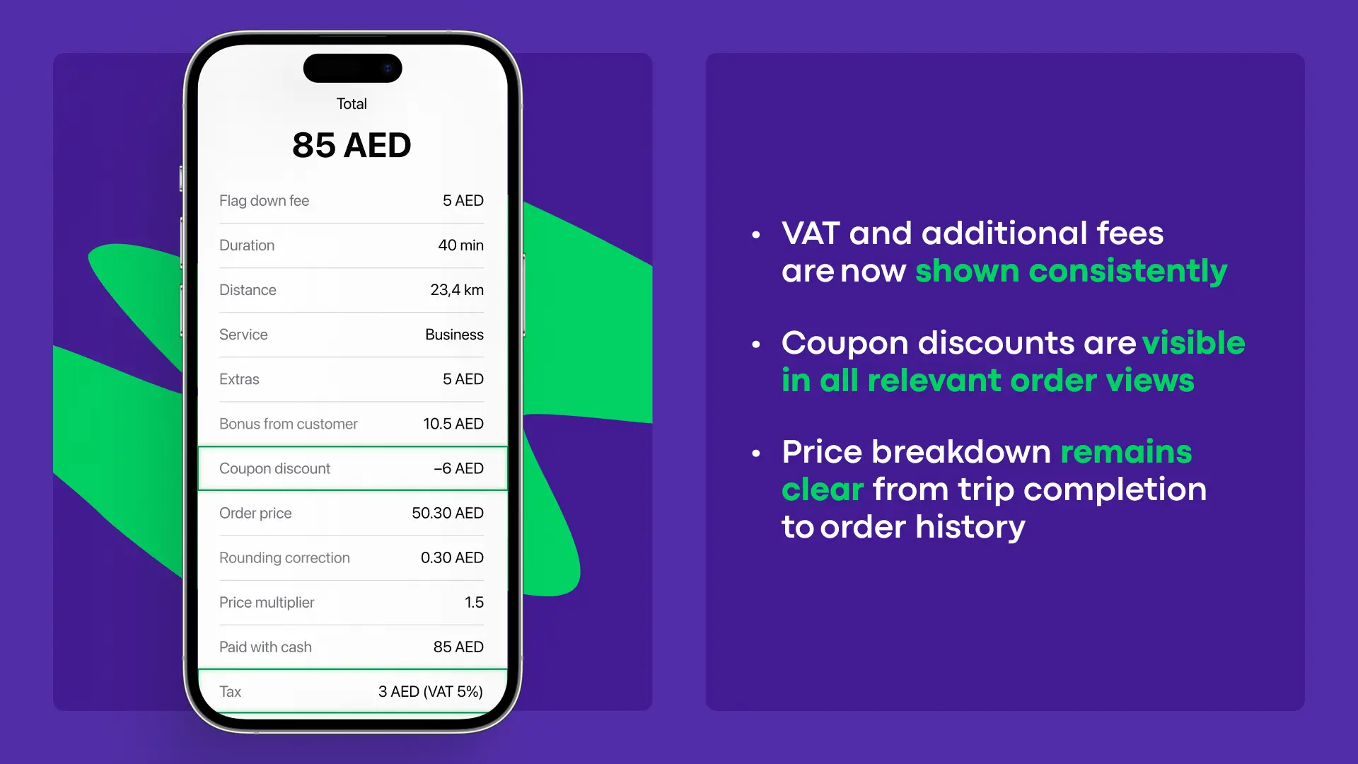 Clear and consistent price breakdown in order details