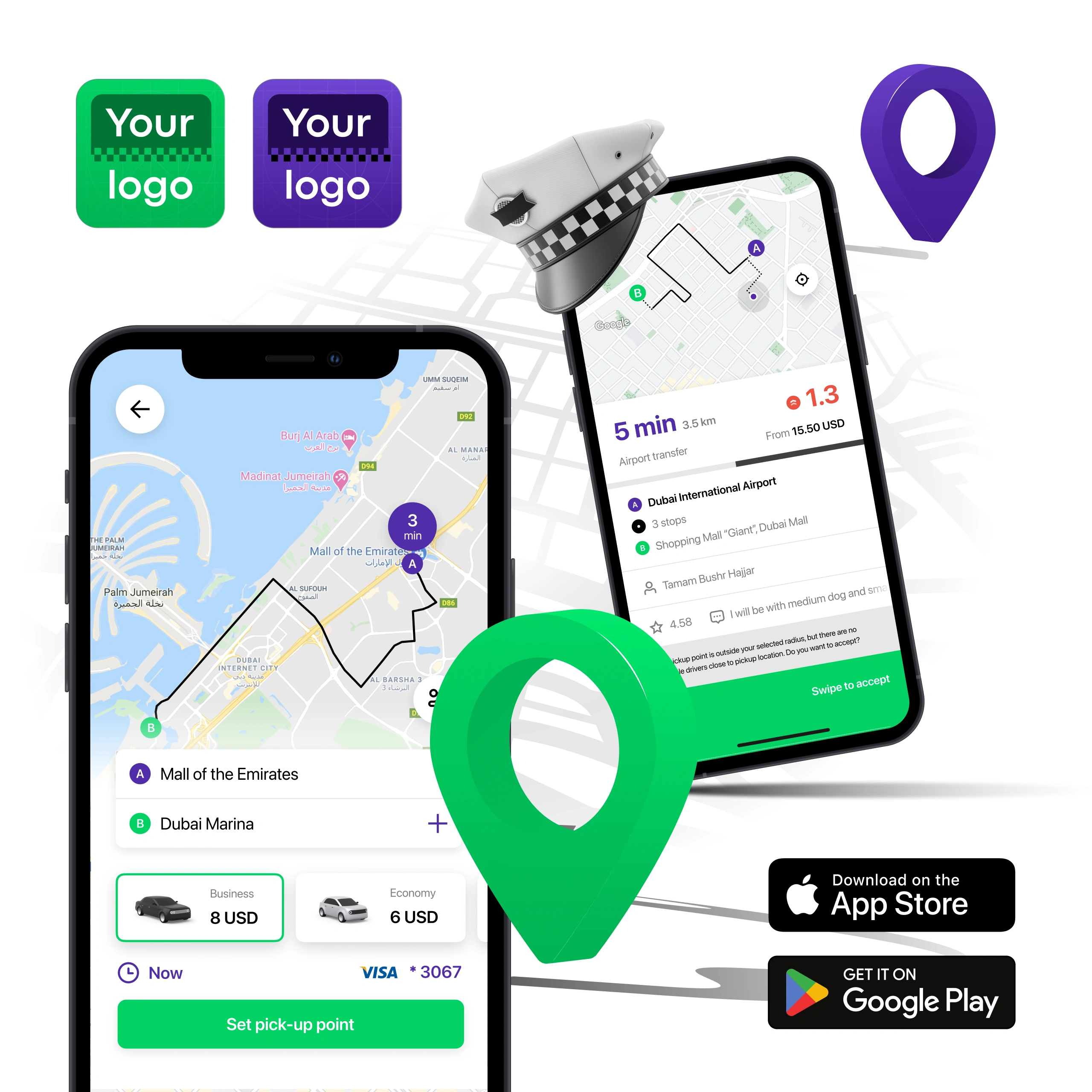 Launch fully branded passenger and driver apps without the cost or delay of custom builds.