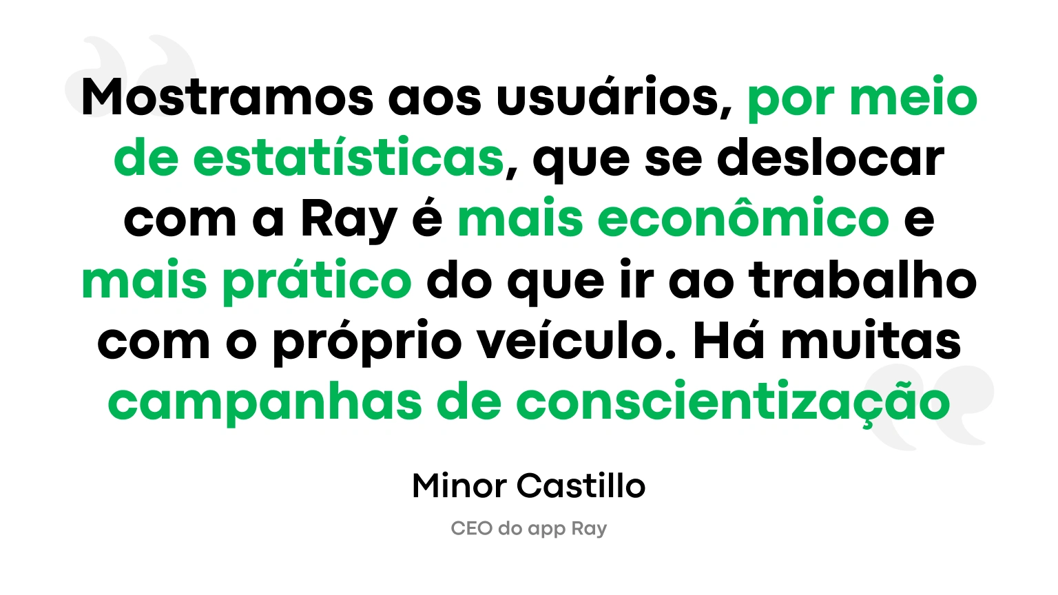 Mostramos aos usuários, por meio de estatísticas, que se deslocar com a Ray é mais econômico e mais prático do que ir ao trabalho com o próprio veículo. Há muitas campanhas de conscientização.