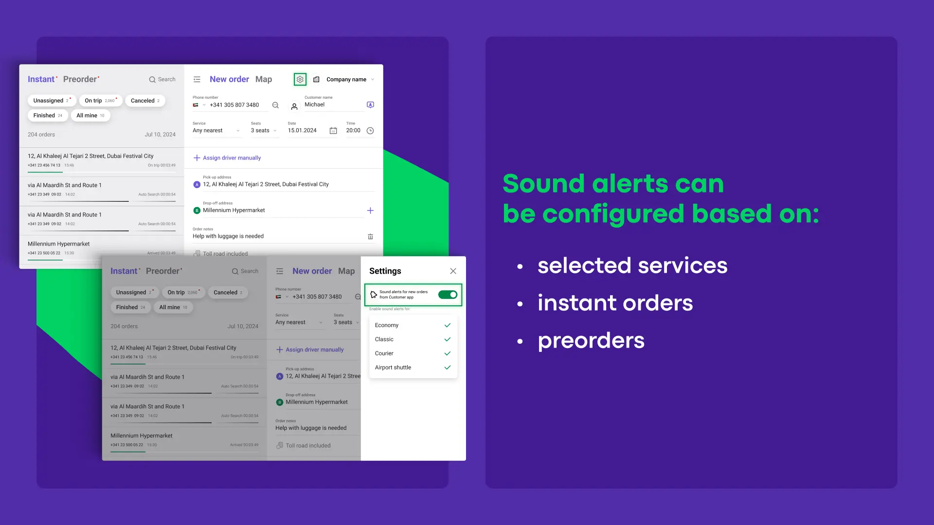 Sound alerts for incoming orders in Operator App