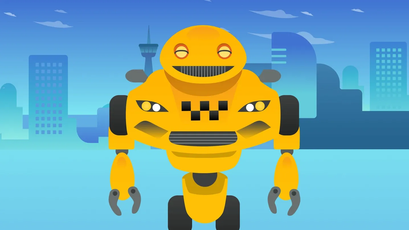 smiling robotaxi, robot taxi