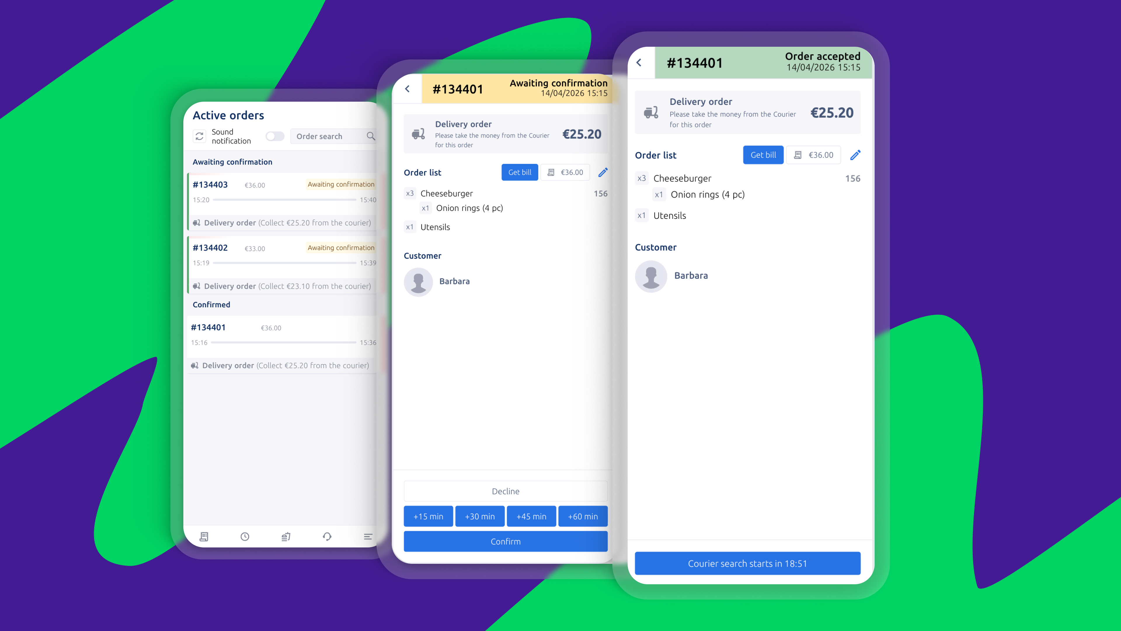 Vendor mobile app order screen