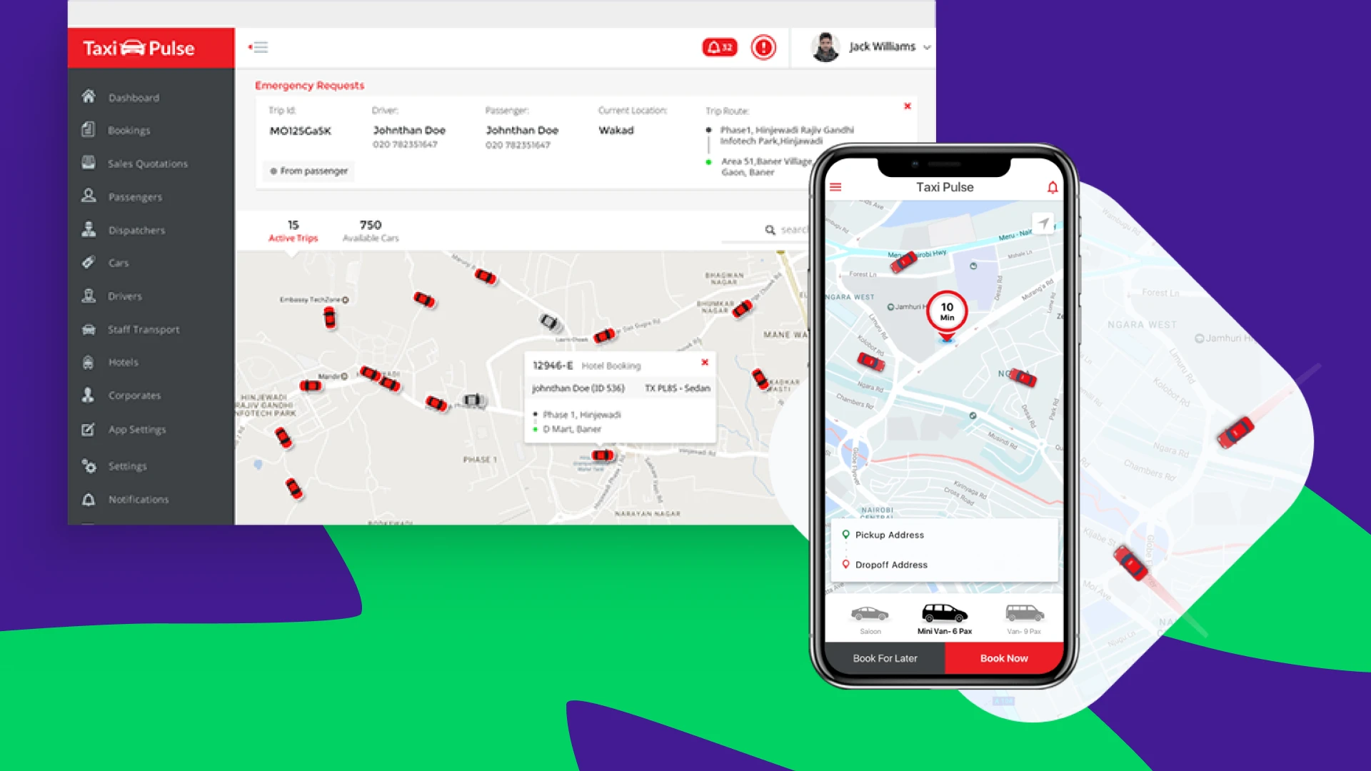 Mobisoft Infotech’s Taxi Pulse is an end-to-end customizable ride-hailing solution, ideal for businesses seeking a unique brand identity. It supports native iOS and Android apps for drivers, riders, and dispatchers, along with a customizable cloud backend