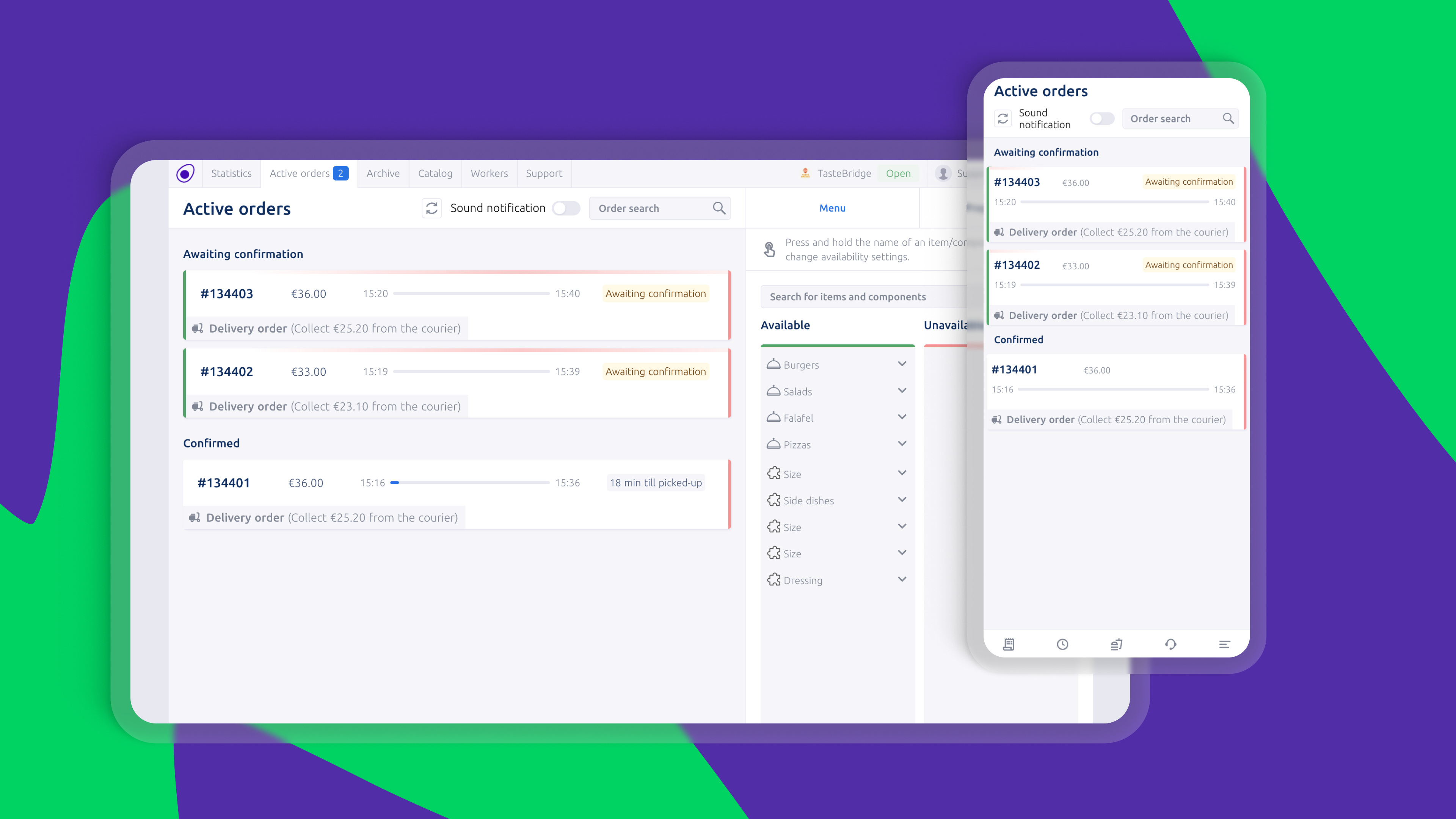 Vendor order confirmation screen