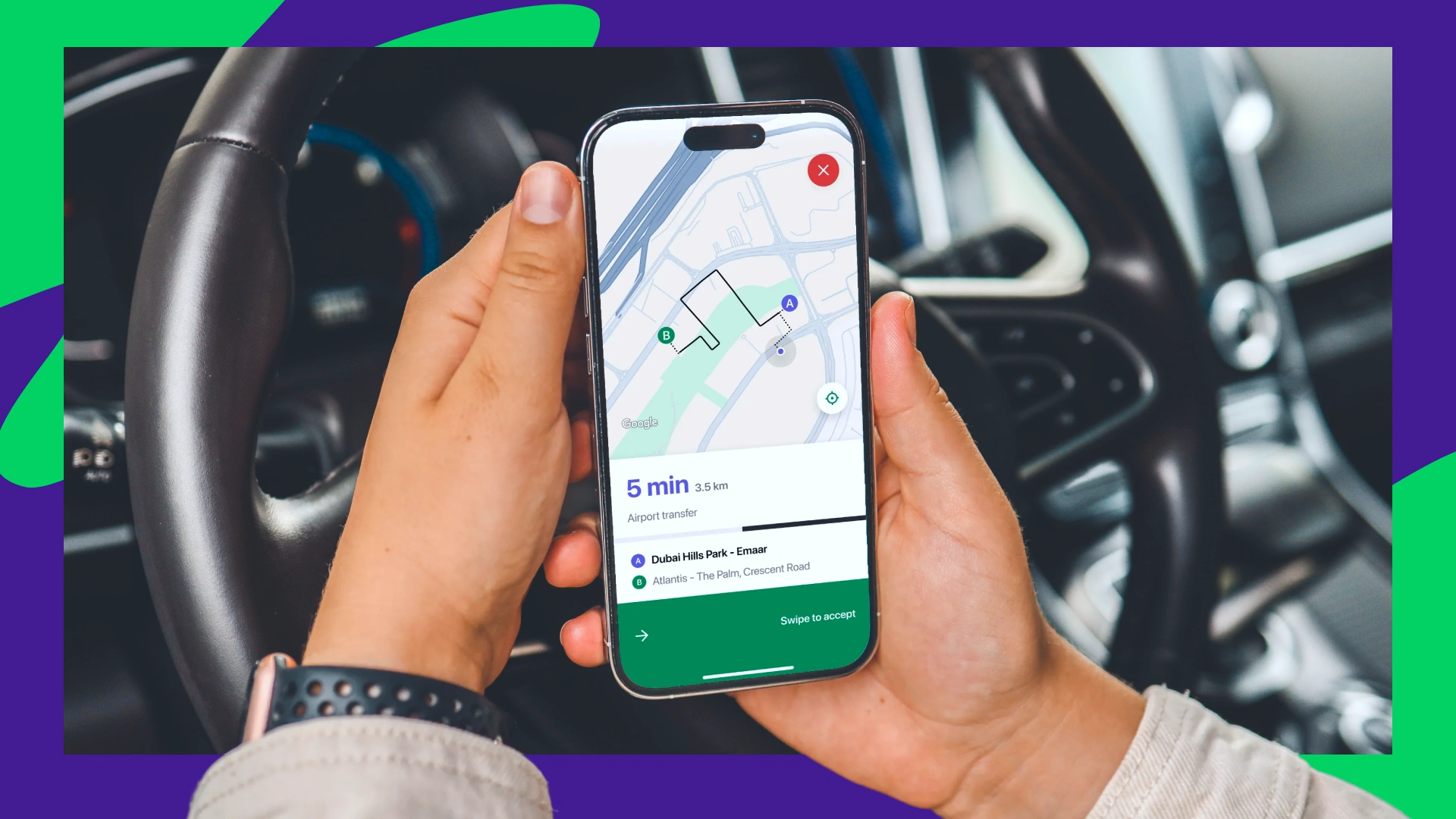 Taxi driver using a ride-hailing app to manage incoming bookings