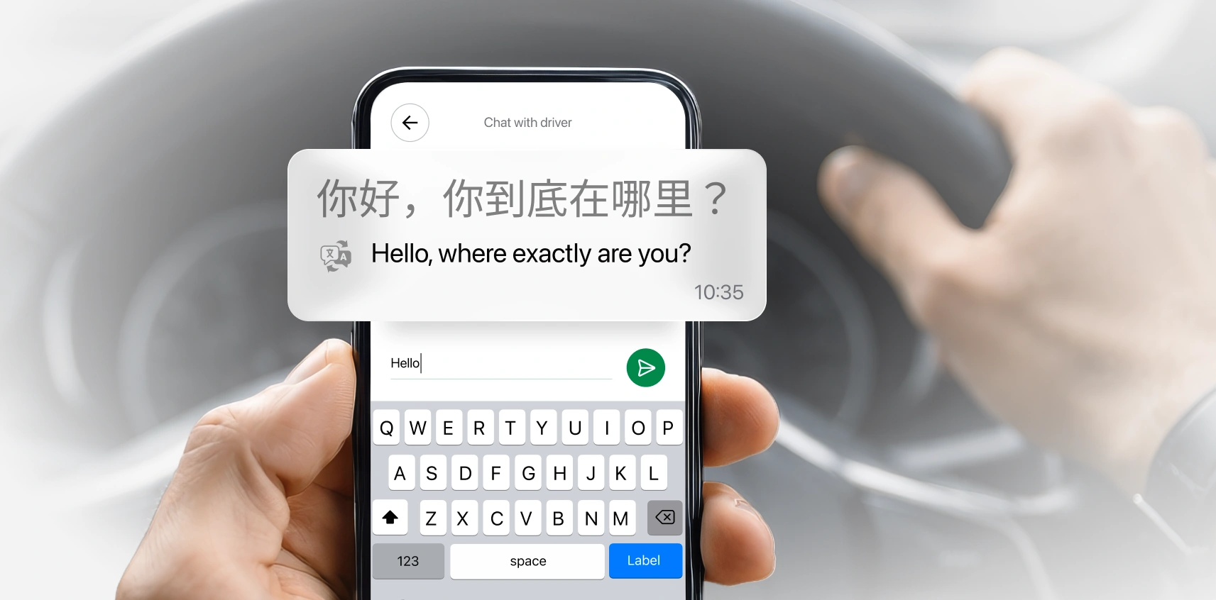 Driver-passenger chat with translation support